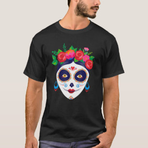 Mexican Sugar Colour Skull Girl Halloween Dia De L T-Shirt