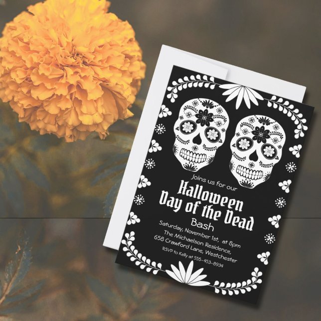 Mexican Sugar Skull 2 Black And White Invitation (Creator Uploaded)