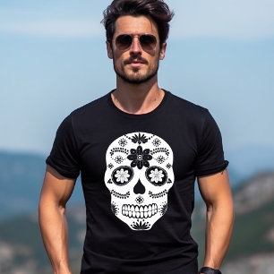 Mexican Sugar Skull 2 Black And White Men's T-Shirt