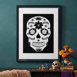 Mexican Sugar Skull 2 Black And White Poster