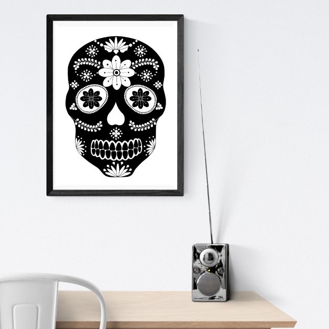 Mexican Sugar Skull 2 Black And White Poster (Creator Uploaded)