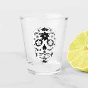 Mexican Sugar Skull 2 Black And White Shot Glass