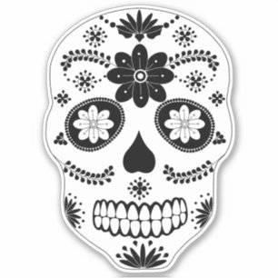 Mexican Sugar Skull 2 Black And White Sticker