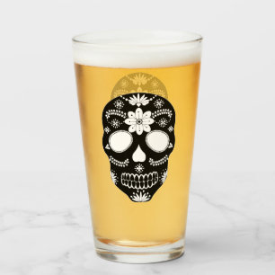 Mexican Sugar Skull Black And White Glass