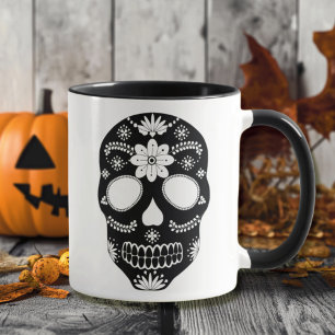 Mexican Sugar Skull Black And White Mug