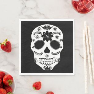 Mexican Sugar Skull Black And White Napkins