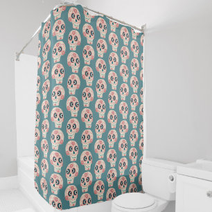 Mexican Sugar Skull Day of the Dead Green Shower Curtain