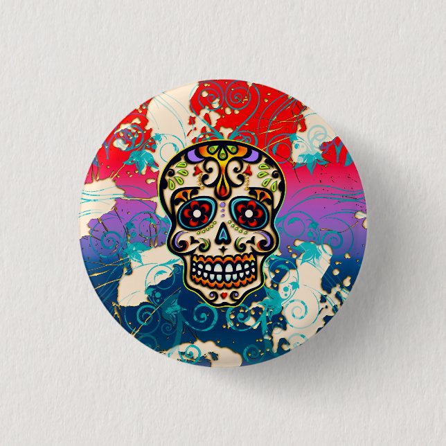 Mexican Sugar Skull, Day of the Dead, Ornaments 3 Cm Round Badge (Front)