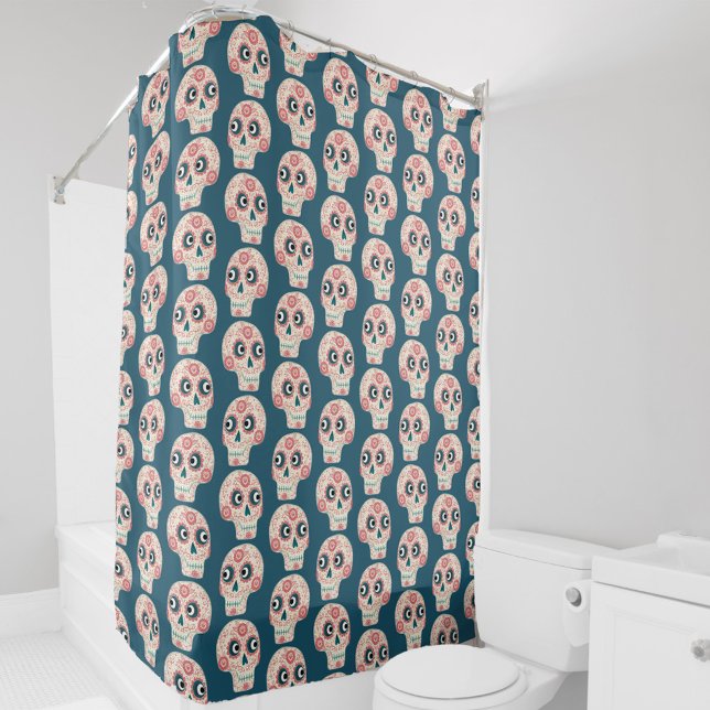 Mexican Sugar Skull Day of the Dead Shower Curtain (Mexican Sugar Skull shower curtain)