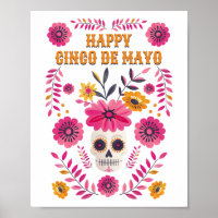 Mexican Sugar Skull Floral Happy Cinco de Mayo