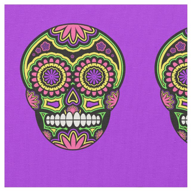 Mexican Sugar Skull Pattern Day Of The Dead Fabric (Close Up)