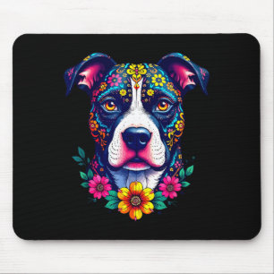 Mexican Sugar Skull Pitbull Dog Dia De Muertos Mouse Pad