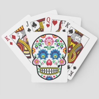 Mexican sugar skull, Polish folk art style Playing Cards