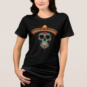 Mexican Sugar Skull Sombrero – Día de los Muertos Tri-Blend Shirt