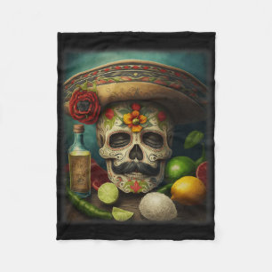 Mexican Sugar Skull Tequila Sombrero Cinco De Mayo Fleece Blanket