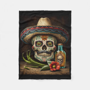 Mexican Sugar Skull Tequila Sombrero Cinco De Mayo Fleece Blanket