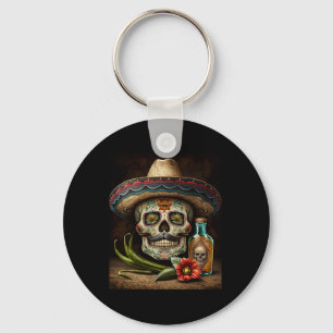 Mexican Sugar Skull Tequila Sombrero Cinco De Mayo Key Ring
