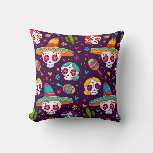 Mexican Sugar Skulls  Cushion (Front)