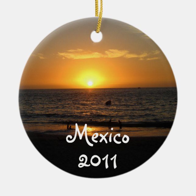 Mexican Sunset; Mexico Souvenir Ceramic Tree Decoration (Front)