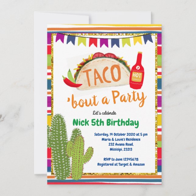 Mexican Taco Bout a Party Birthday Invitation (Front)
