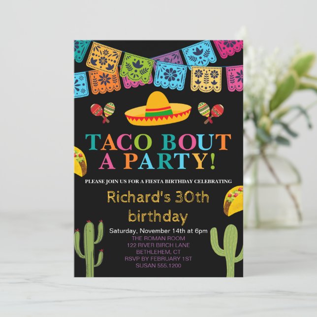 Mexican Taco Bout Fiesta 30TH Men's Birthday Party Invitation (Standing Front)