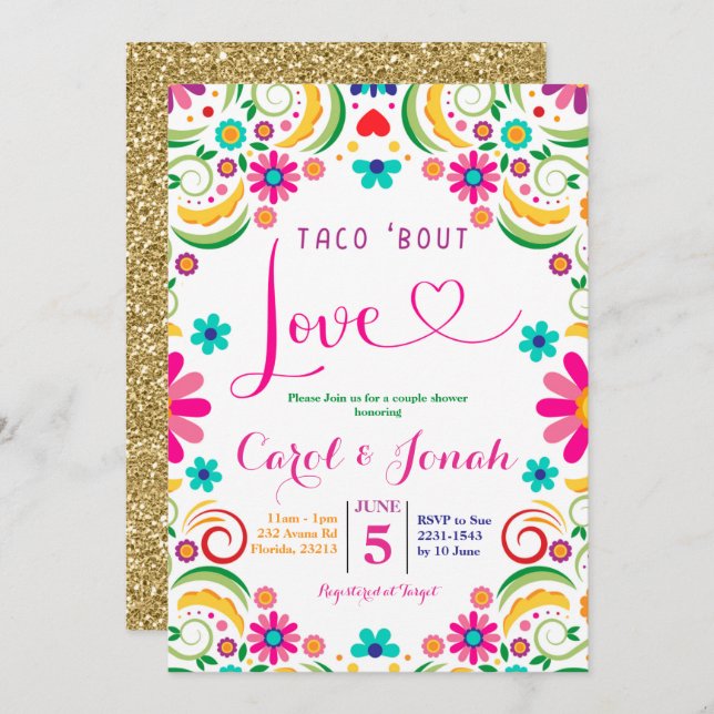 Mexican Taco 'bout Love Couple Shower Invitation (Front/Back)