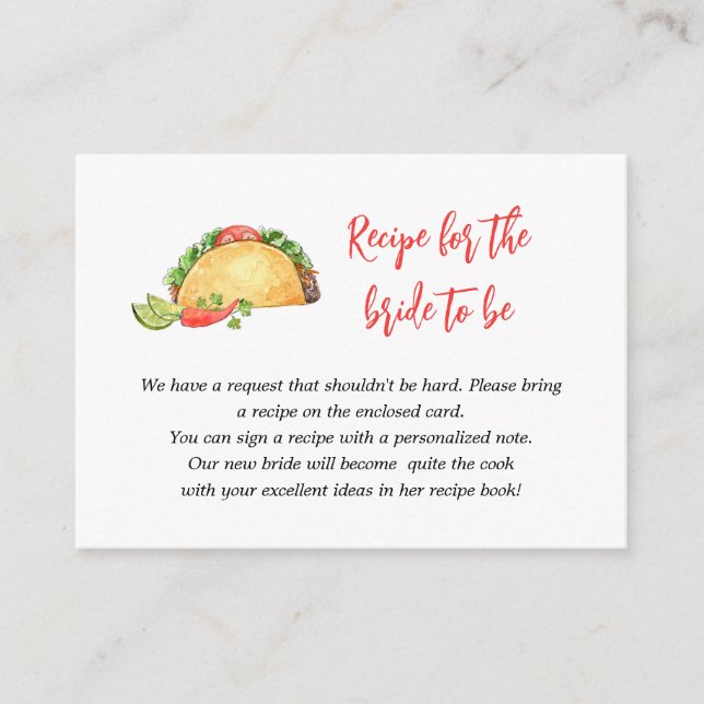 Mexican Taco Bring a recipe  request Bridal Shower Enclosure Card (Front)