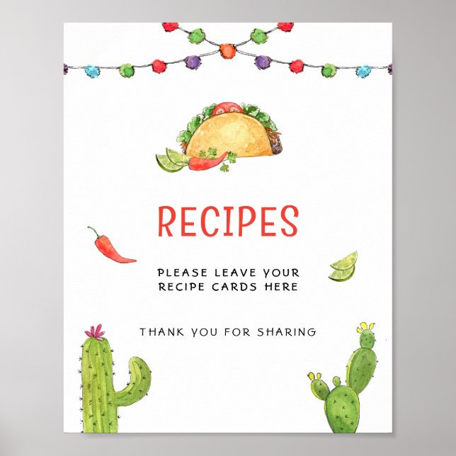 Mexican Taco Recipe Card table sign  (Front)