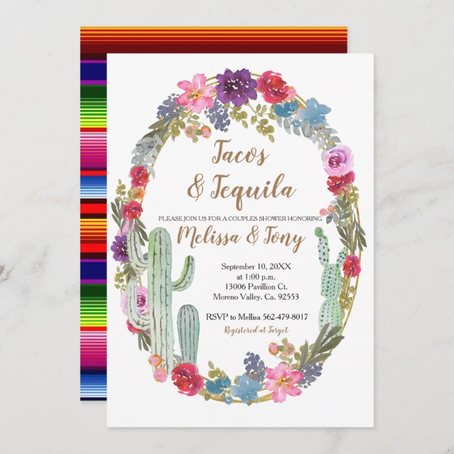 Mexican Tacos and Tequila Cactus Couples Shower  Invitation (Front/Back)