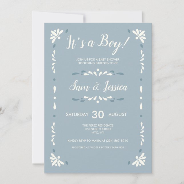 Mexican Talavera Baby Boy Invitation (Front)