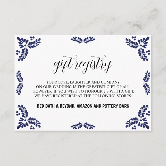 Mexican Talavera Black Floral Minimalist Wedding Enclosure Card (Front)