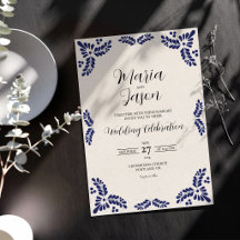 Mexican Talavera Black Floral Minimalist Wedding