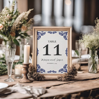 Mexican Talavera Black Floral Minimalist Wedding Table Number
