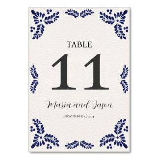 Mexican Talavera Black Floral Minimalist Wedding Table Number