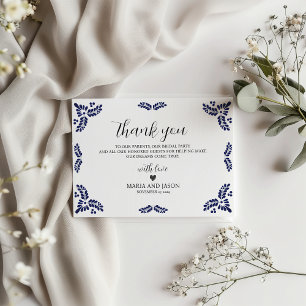 Mexican Talavera Black Floral Minimalist Wedding Thank You Card