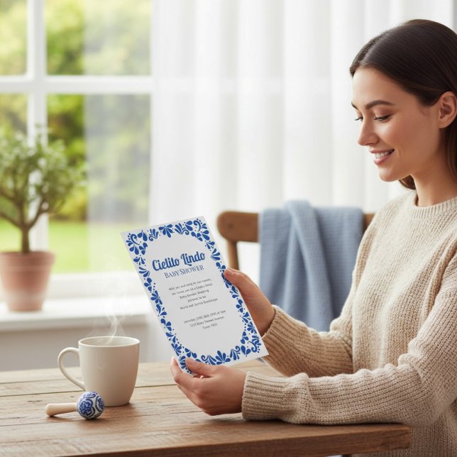 Mexican Talavera Blue Baby Shower Invitation (Creator Uploaded)