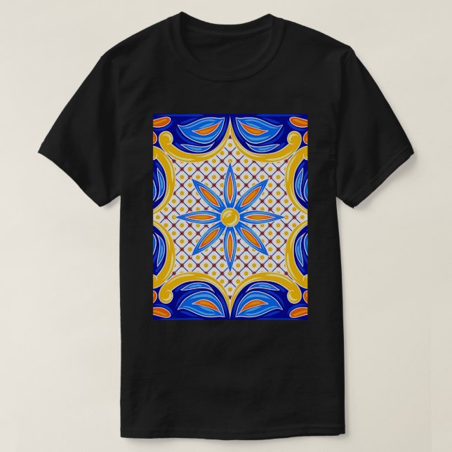 Mexican Talavera Ceramic Tile Pattern 1 T-Shirt (Design Front)