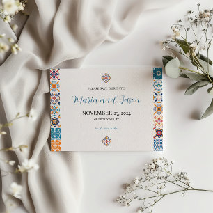 Mexican Talavera Colourful Floral Fiesta Wedding Save The Date