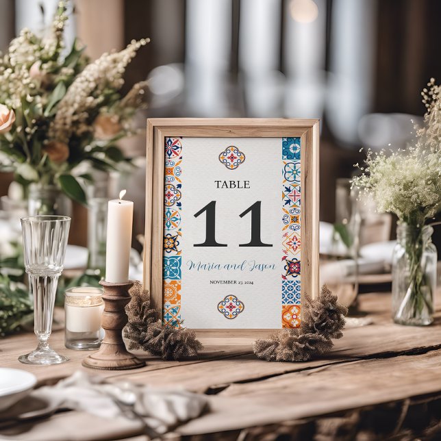 Mexican Talavera Colourful Floral Fiesta Wedding Table Number (Mexican Talavera Colorful Floral Fiesta Wedding Table Number)