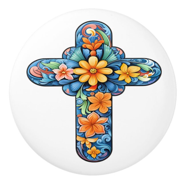 Mexican Talavera Cross Ceramic Knob (Front)