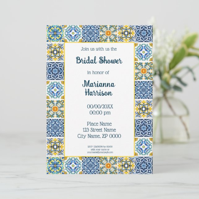 Mexican Talavera Design Bridal Shower Invitation (Standing Front)