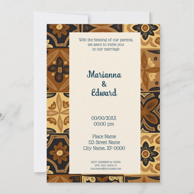 Mexican Talavera Design Wedding Invitation (Front)