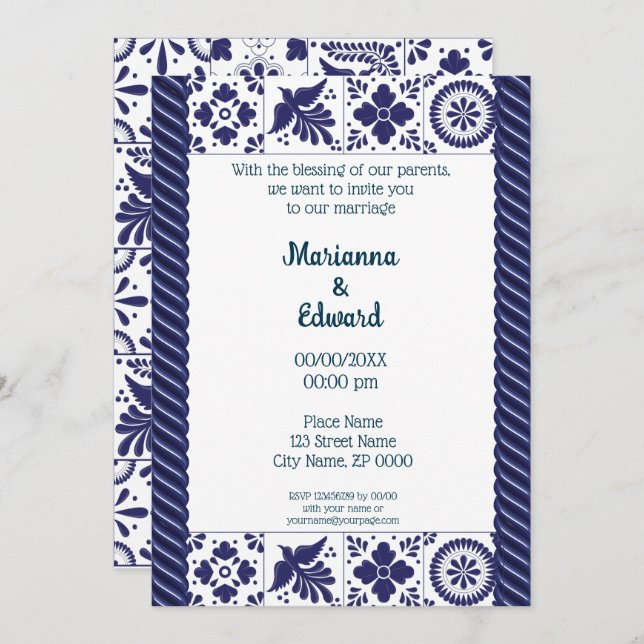 Mexican Talavera Design Wedding Invitation (Front/Back)