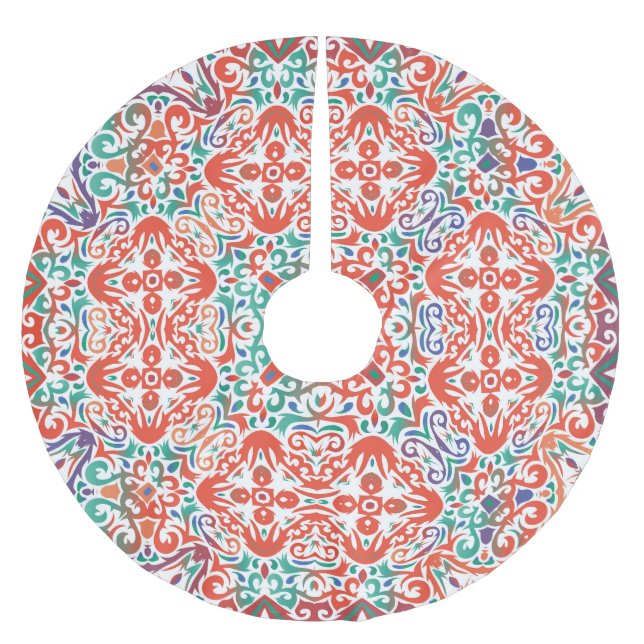 Mexican Talavera: Ethnic Tile Collage. Brushed Polyester Tree Skirt (Front)