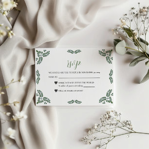 Mexican Talavera Green Floral Minimalist Wedding RSVP Card
