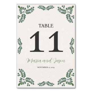 Mexican Talavera Green Floral Minimalist Wedding Table Number