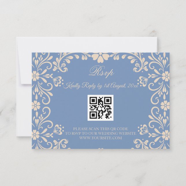 Mexican Talavera Light Blue Wedding QR RSVP Card (Front)