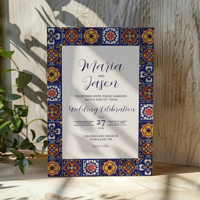 Mexican Talavera Majolica Colourful Classic Weddin Invitation (Mexican Talavera Majolica Colorful Classic Wedding Invitation)