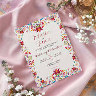 Mexican Talavera Majolica Colourful Floral Wedding Invitation
