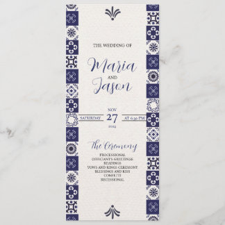 Mexican Talavera Majolica Navy Blue White Wedding Program